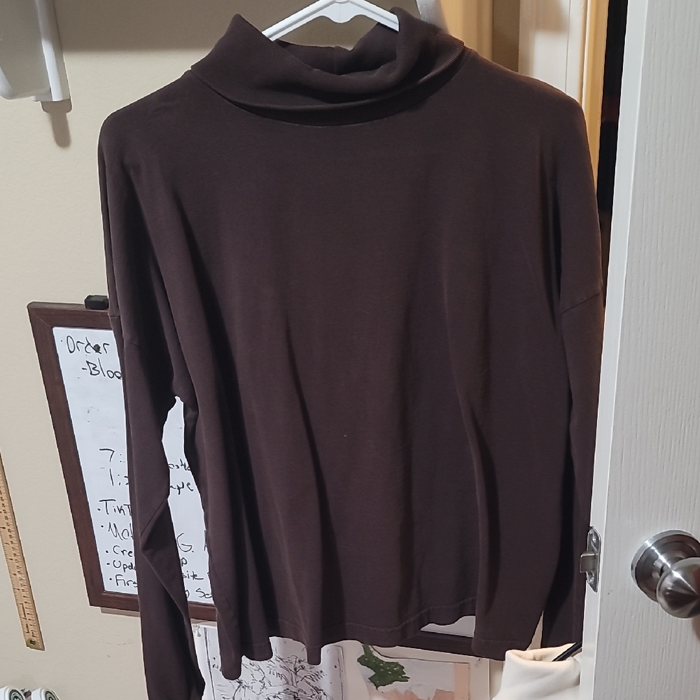 Los Angeles Apparel Cotton Oversized Vintage Brown Turtleneck Long Sleeve Top